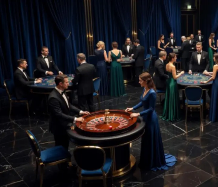 Ekskluzywna sala eventowa z nastrojowym oświetleniem i stołami do gier casino