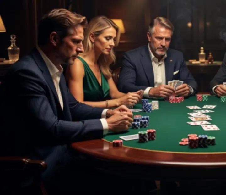 Poker Night Experience z uczestnikami przy profesjonalnym stole pokerowym
